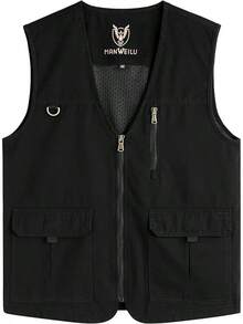 Men's Casual Outdoor Cotton Vest Lightweight Breathable Multi-Pocket Fishing Travel Vests OutwearChristmas IQWV - 04-黑色 - 查看 4