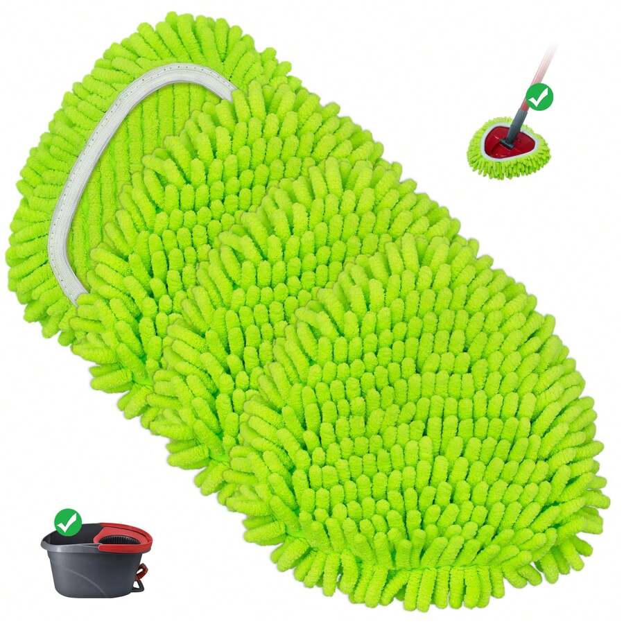 4 Pack Reusable Spin Mop Replacement Head, Mop Heads Replacements Compatible With O-Cedar Easy Wring 1-Tank System, Mop Replace Head For Dry/Wet Use, Washable Chenille Dust Mop Refills For Floor Cleaning - màu xanh lá - Xem 1