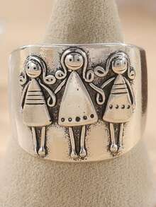 3pcs Vintage Copper-Tone Handcrafted Carved Figurine Rings, Bohemian Style Daily Wear Rings For Women - Silver - View 6