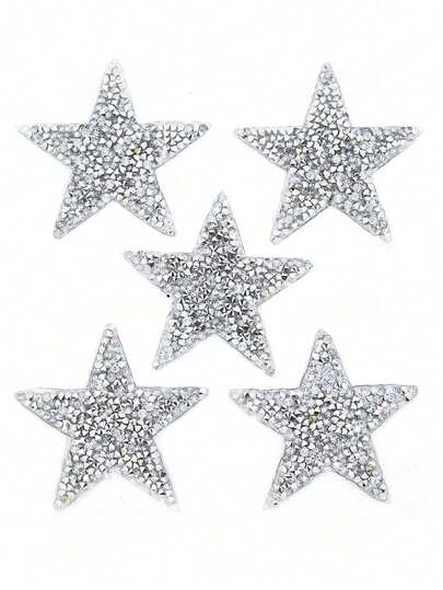 5-Point Star Rhinestone Iron-On Patch | Heat-Transfer Back Adhesive Applique For Clothing, Hats, Shoes, Bags | DIY Craft Hot-Fix Rhinestone Pattern Fabric Patch | Washable Garment Accessories For Jeans/Jackets