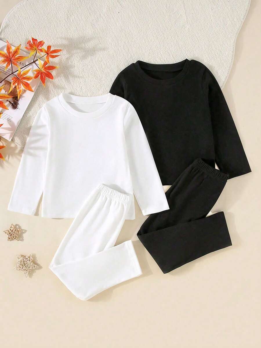 4 Stücke Jungen Lässig Thermo Rundhals Langarm T-Shirt Unterwäsche und Lange Hose Set, einfarbig dick Rundhals Langarm und Hose, geeignet für Outdoor-Tragen, bequem und hautfreundlich, toll als Geschenk