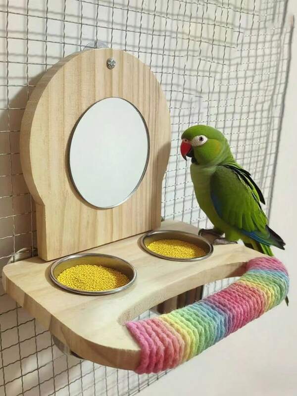 Fournitures pour perroquet, gamelles, miroirs, combinaisons de perchoirs, miroirs pour oiseaux, perchoir dégradé de couleur, perchoir en forme de dessin animé à dégradé de couleur, accessoires de cage à oiseaux, jouets de décompression pour cage à oiseaux