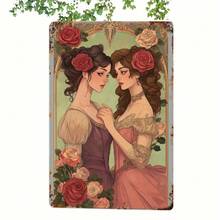 2D Flat, 8x12inch Piece Vintage Metal Tin Wall Art Sign - 1912 Victorian Sisters And Roses Floral Design, Purple Pink Gold, 2D Flat Vintage Home Decor Suitable For Living Room, Bedroom, Cafe, No Electricity Required, Includes Easy-To-Install Hardware, Tin Wall Decoration, Vintage Metal Wall Art, Outdoor Wall Decoration, Tin Decoration, Classic Style, High-Quality Printing, Interior Designer, Cafe Owner, 2D Flat - A - 查看 3