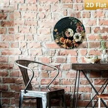 2D Flat Charming Record Metal Sign With Floral Design Round Aluminum 2D Printed Retro Decoration Home, Kitchen, Garden And Office -, Funny Retro Metal Poster Room Decoration - 彩色 - 查看 6