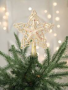 Ponteira de Árvore de Natal, Floco de Neve com Glitter para Árvore de Natal - 20 cm, Decoração de Natal em Dourado e Prateado, para Decoração de Árvore de Natal, Decoração de Festa de Ano Novo, Decoração de Festas, Decoração de Interiores, Decoração de Natal, Presentes de Natal, Decoração de Natal