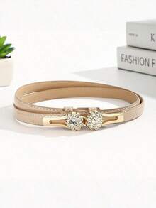 1 件女士腰带，韩式双扣水钻装饰紧身西装皮带，适合连衣裙、毛衣、外套、束腰奢华腰链