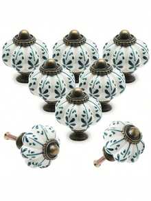 1/6 szt. Gałka do szuflady w stylu vintage, niebiesko-biała ceramiczna gałka do szafki, gałka do szafki w kształcie dyni, gałka do komody w stylu retro, uchwyt do okuć meblowych - uchwyt do szuflady w stylu vintage ze śrubami, nadaje się do szaf, szuflad i szafek - Wielokolorowe - Zobacz 4