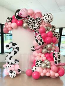102pcs/21pcs Pink Cowgirl Theme Balloon Arch And Garland Set, 40 Inch Cow Print Balloons (Numbers 0-9), Cowboy Hat/Cowboy Boot Balloons, Farm Theme Birthday Party Decoration, Cream Print Latex Balloons, Farm/Barn Party, Baby Shower - Multicolor - View 4