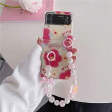 حافظة هاتف قابلة للطي مع سلسلة، متوافقة مع Galaxy Z Flip3 5G/Galaxy Z Flip 4 5G/Galaxy Z Flip 5 5G/Galaxy Z Flip 6 5G/Galaxy Z Flip 7 5G، حافظة هاتف قابلة للطي بتصميم أزهار حمراء وصفراء جميلة، إكسسوار عصري - متعدد الألوان - مشاهدة 1