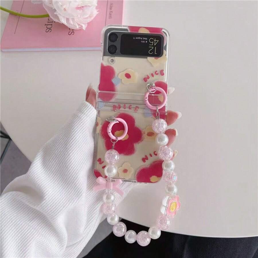 حافظة هاتف قابلة للطي مع سلسلة، متوافقة مع Galaxy Z Flip3 5G/Galaxy Z Flip 4 5G/Galaxy Z Flip 5 5G/Galaxy Z Flip 6 5G/Galaxy Z Flip 7 5G، حافظة هاتف قابلة للطي بتصميم أزهار حمراء وصفراء جميلة، إكسسوار عصري - متعدد الألوان - مشاهدة 1