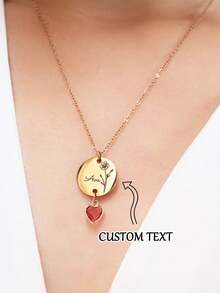 Personalized Birth Flower Necklace With Heart-Shaped Birthstone, Custom Name Engraved Pendant Gift, Suitable For Women, Mother's Birthday Gift, Christmas Jewelry, Holiday Gift, Christmas Gift, Thanksgiving Gift, Halloween Gift - Multicolor 1 - View 4
