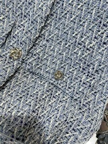 GMFP 女士优雅无袖亮片装饰背心外套，单排扣，串珠腰带，柔软斜纹软呢面料，天蓝色，适合新年/情人节穿着 - 淺藍色 - 查看 10