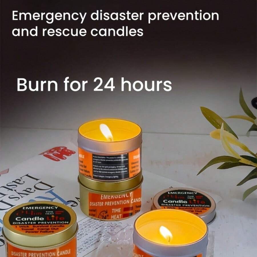 1pc/2pcs/4pcs/6pcs Outdoor Camping Survival Emergency Candles, 24-Hour Burn Time, Smokeless, Vegetable Soy Wax, Suitable For Power Outage, Camping, Earthquake, Disaster Relief, Birthday Party - Multicolor - View 1