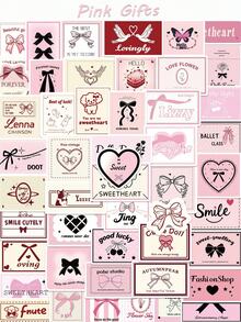 50张粉色唯美贴纸卡通蝴蝶结天使玫瑰贴花DIY手册行李吉他文具滑板青少年礼物贴纸 - 彩色 - 查看 1