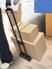 1pc Black Foldable Compact Hand Cart, Portable Shopping Trolley, Home Utility Cart With Telescopic Handle, For Luggage, Goods, Groceries - Multicolor - View 5