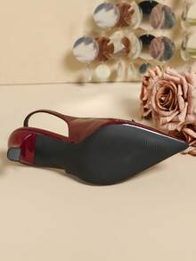 Women's High Heel Closed Toe Bow Decor Fashion Versatile Commuter Shoes,Burgundy Heels - Bordeaux - View 8