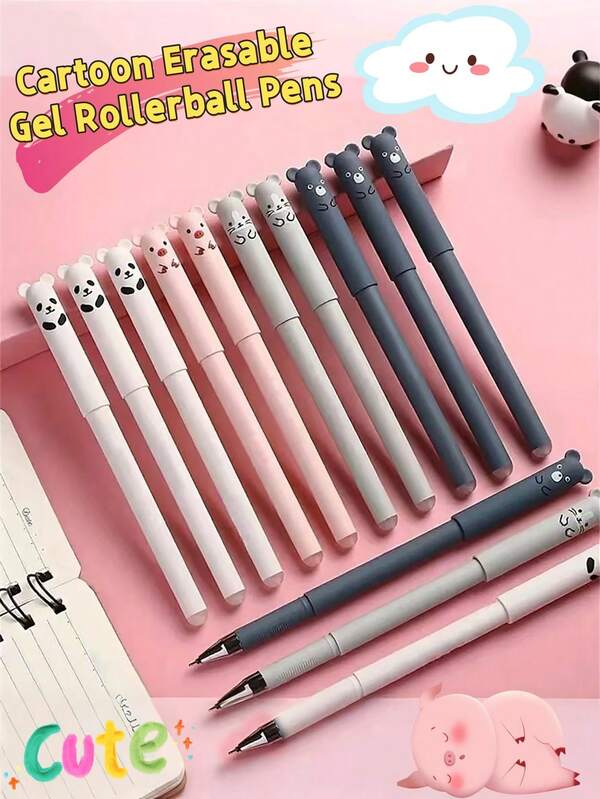 Cartoon Erasable Gel Rollerball Pens With Cute Animal Designs, Animal Shape Smooth Writing Pen, Office Signature Pen, 0.5mm Blue/Black Ink, Suitable For Students, Teachers, School Office Supplies, Gift Bags, Party Favors, Holiday Gifts, Birthday Gifts, And Back-To-School Gifts