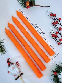 4pcs Christmas Long Scented Candles, 10-Inch Burgundy Smokeless Spiral Candle Holders With Scented Candles, Home Decor Paraffin Wax, 8-Hour Burn Time, Halloween Home Atmosphere Decor, Candle Holder Gift, Room Decor - Orange - View 5