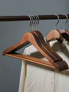 5pcs/2 Packs Wooden Hangers - With Non-Slip Bar - 360° Rotating Hook, Seamless Shirt & Suit Organizer Hanger, Suitable For Hotel, Bedroom, Closet - Multicolor - View 1