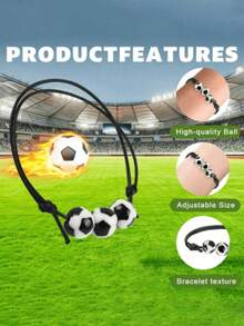 20pcs Sports Party Favors Charm Bracelets, Soccer Basketball Football Baseball Volleyball Bead Ball Bracelets Adjustable Inspirational Wristbands, Sport Theme Birthday Party Favor Gifts, Suitable For Men & Women, Birthday/Graduation/Party/Holiday, Football Team Gift, Christmas, Thanksgiving, Harvest Festival, Fall Decor, Gifts - Black and White - View 3