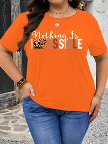 Plus Size Women's Printed Round Neck T-Shirt Supple - 黑色 - 查看 6