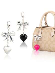 Cute Heart Keychain For Women & Men – Silver Double Heart Key Ring With Charm – Keychain For Backpack, Car, Purse Halloween Accessories Teachers Day Christmas Gift Ideas Bag Accessories Lanyards With Id Holder Car Accessories Bag Charms