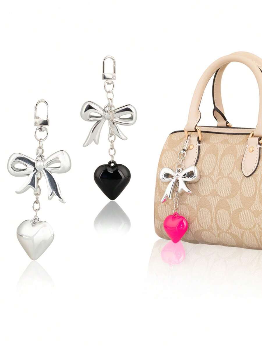 Cute Heart Keychain For Women & Men – Silver Double Heart Key Ring With Charm – Keychain For Backpack, Car, Purse Halloween Accessories Teachers Day Christmas Gift Ideas Bag Accessories Lanyards With Id Holder Car Accessories Bag Charms