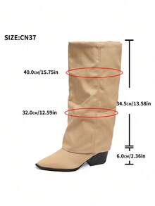 女士时尚靴子，及膝靴，翻边靴，西部靴，卡其色，裤靴，打底靴，辣妹靴，引人注目，适合日常，室内/室外，派对，搭配裙子，短裤，优雅女靴，女士踝靴和短靴，秋冬 - 卡其色 - 查看 7