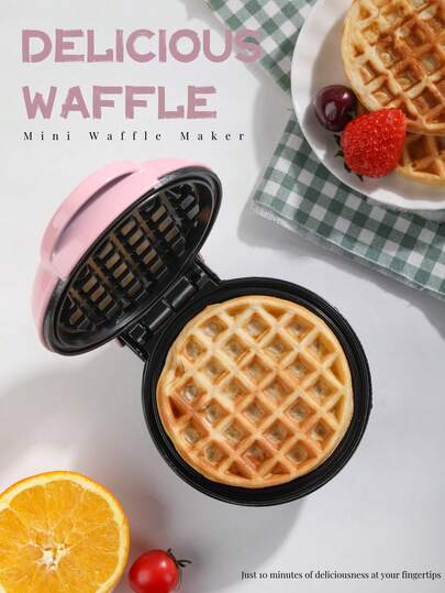 SCISHARE 1pc Mini Waffle Maker, 10cm Waffle Mold, Water-Based Non-Stick Coating, Easy To Clean, 350W Fast Heating, Compact Design For Drawer Storage, EU Plug, 70cm Power Cord - Ideal For Children And Families To Make Breakfast On Trips And In Small Kitchens, Just Add Batter (Pink Round)