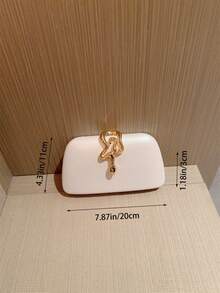 1 件迷人金属蛇形装饰手拿包，奢华闪亮复古金色盒式迷你钱包，时尚、迷人、优雅的女士晚宴手提包，适合婚礼、主题正式派对、舞会、生日庆祝，配有链条 - 白色 - 查看 9
