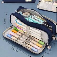 Large Capacity Pencil Case 4 Compartments, Pencil Pouch Bag With Zipper Portable Handle, Pen Case Bag Stationery Organizer For Office College School Adults Teen Girls Boys Men Women, Light Green