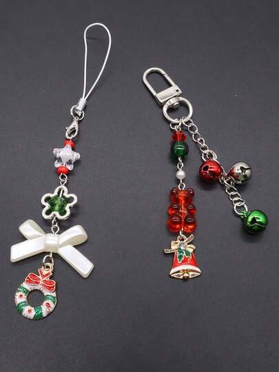 1 pièce Couronne de Noël minimaliste et créative, cloche, ours en peluche, pendentif nœud, accessoire de fête de Noël