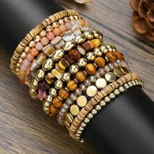 12pcs Vintage Fashion Boho Sandy Beach Style Beaded Bracelet For Women Handmade Beach Party Elastic Anklets Jewelry