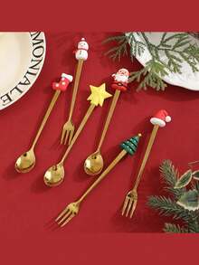 2 Stücke Weihnachts-Kaffeelöffel mit roter Geschenkbox - Kreative Weihnachtsbaum, Weihnachtsmann, Stern Edelstahl Löffel, geeignet für Essgeschirr, Dessert, Tee, Suppe Rühren, praktisches Weihnachtsgeschenk - Weihnachtsparty Zubehör