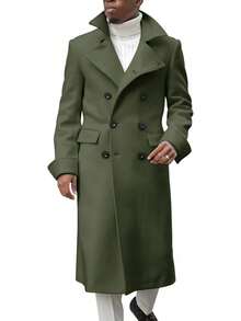 Men's Notch Lapel Double Breasted Long Trench Coat Casual Cotton Blend Peacoathalloween - 米色 - 查看 6