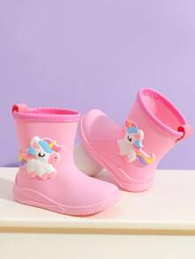 2025 New Children's Mid-Calf Rain Boots, Thick Warm Durable Rubber Boots With Cute Cartoon Unicorn & Rainbow Trim, High-End Rubber Shoes For Girls, Elementary School Students, Fresh Style Mid-Calf Rain Boots