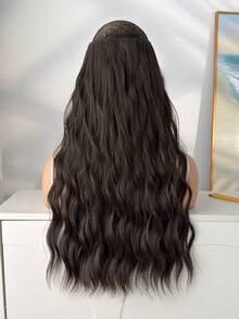 V 型接发夹，黑棕色，20-22 英寸长，自然波浪卷发，合成假发 - 黑棕色 - 查看 4