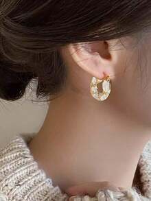 1 Pair Retro French Elegant Versatile Luxury High-End Fashionable Niche Personalized Circle Earrings, Fall/Winter Essential For Women - Multicolor - View 3