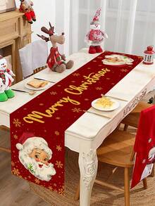 1 pièce Chemin de table thème Noël, éléments adorables du Père Noël, Joyeux Noël, convient pour la décoration de centre de table de fête de Noël, décoration de table pour rassemblement de fête de Noël, 35x180cm, chemin de table en polyester.