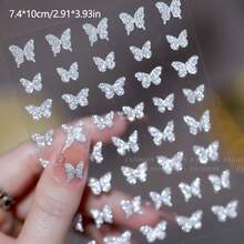 Glitter Star Heart Butterfly Design Nail Art Stickers, Self Adhesive Nail Art Decals For Nail Art Decoration, Nail Art Supplies For Women And Girls - 銀色 - 查看 8