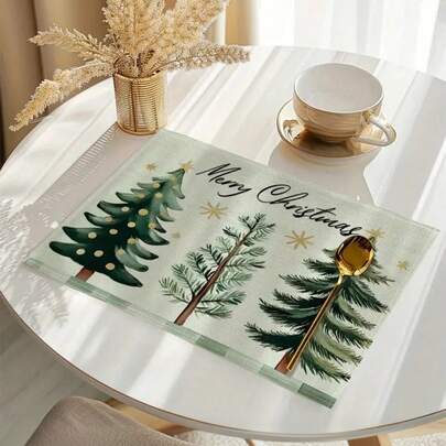 [圣诞餐垫] 1/4/6/8/12 件圣诞树印花餐垫，适用于厨房餐桌装饰的餐垫，最适合圣诞节，可洗餐垫，适用于节日厨房餐桌装饰设置，12.6x16.5 英寸