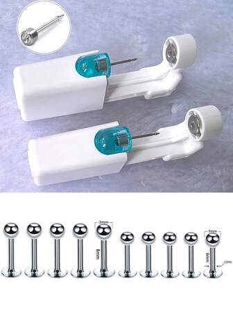 12pcs/Set Ear Piercing Unit Cartilage Tragus Helix Piercing Gun NO PAIN Nose Piercer Tool,For Men And Women's Fashion Carnival Gift