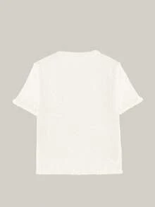 Maglietta lavorata a maglia estiva da donna con design a bottone sulle orecchie, beige, maglione lavorato a maglia casual ed elegante a maniche corte, adatto per appuntamenti e uso quotidiano, bianco - Bianco - Visualizzare 7