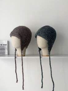 1 件女士针织帽，小众讨人喜欢的系带耳罩帽，温暖又遮瑕的捕兽帽，湖绿色 - 彩色 - 查看 2