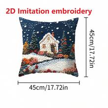 1 pieza Funda de almohada con impresión plana 2D de escena navideña con nieve, serie de paisajes nocturnos y nevados con bordado no real, casa cálida con montaña nevada, renos, muñeco de nieve y escenario de pueblo impreso, funda de almohada decorativa navideña de invierno cálido para sofá, decoraciones navideñas, artículos de funda de almohada navideña, decoraciones de ambiente navideño, funda de almohada navideña 2026