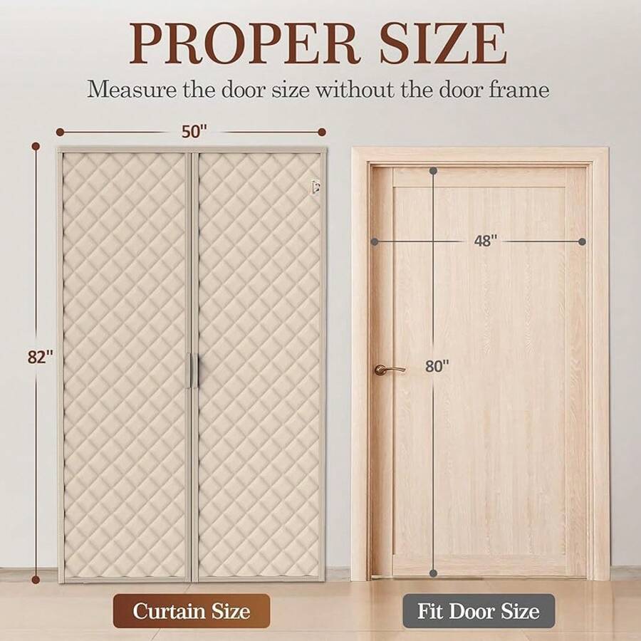 Magnetic Thermal Insulated Curtain 36x82, Curtain Size 38x84, All-Season Draft Stopper With 300D Oxford Fabric & Cotton Fill, Thermal Door Cover Year-Round Use - 淺褐色的 - 查看 1