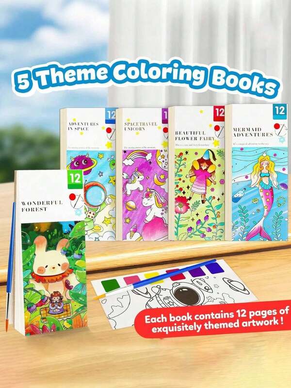 Libro para colorear con acuarelas incorporadas, que incluye papel para pintura con acuarelas y pincel, 12 páginas por libro. Regalo creativo de arte y manualidades para fiestas, estudiantes, artículos de papelería, útiles escolares, decoración navideña (los colores del pincel son aleatorios), artículos esenciales para volver a la escuela, rellenos para vacaciones