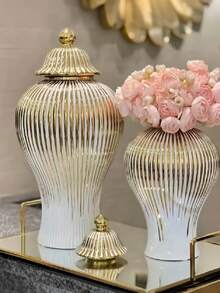 Europäischer Stil kreative minimalistische galvanisierte Goldkeramik Allzweckglas Vase, Hotel Dekoration, Hochzeit Heim Handwerkskunst minimalistische dekorative Accessoires, moderne Heimdekoration für Wohnzimmer und Schlafzimmer, zentrale Dekoration, Muttertags Geschenke, Abschlussgeschenke, Hochzeitsdekoration