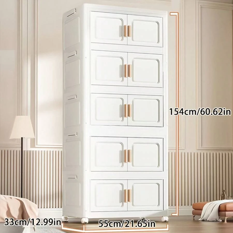 Foldable Storage Box, Double Door Storage Box With Lid And Wheels, Stackable Storage Box For Clothes, Snacks, Toys, And Books, Home Office Outdoor Folding Container