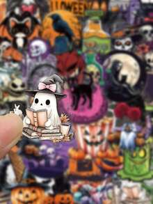 SCXXBSW 50pcs Halloween Cartoon Graffiti Stickers Decorative Water Cups Notebook Luggage Double Transparent Stickers